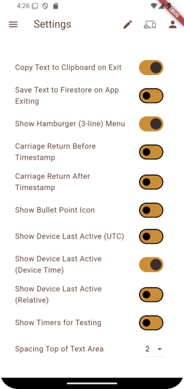 Settings Top
